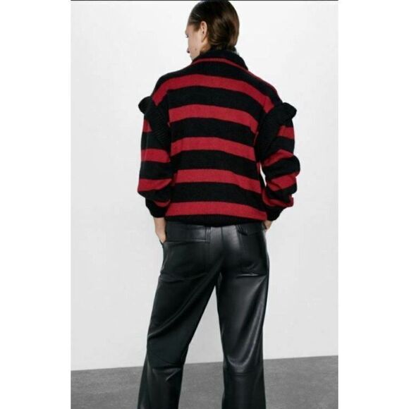 Zara Women Striped Sweater Ruffle Detail S Red - Picture 2 of 6
